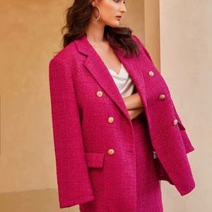 Hot pink tweed skirt & blazer suit. - fits like a true 10.